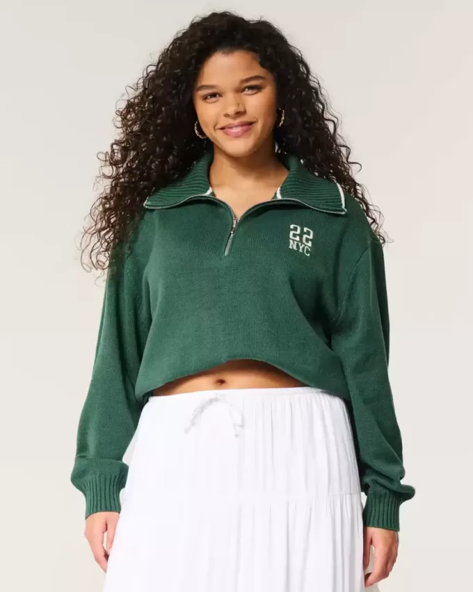 Maglione oversize con mezza zip e grafica NYC