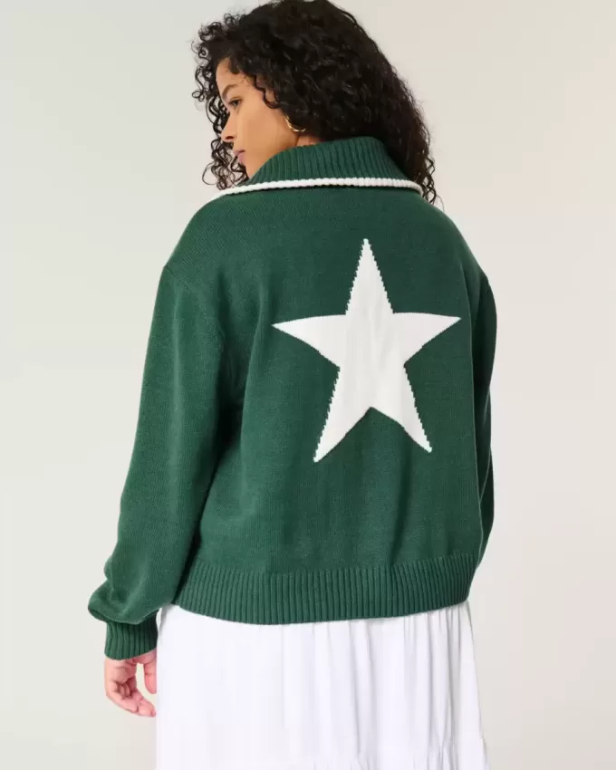 Maglione oversize con mezza zip e grafica NYC