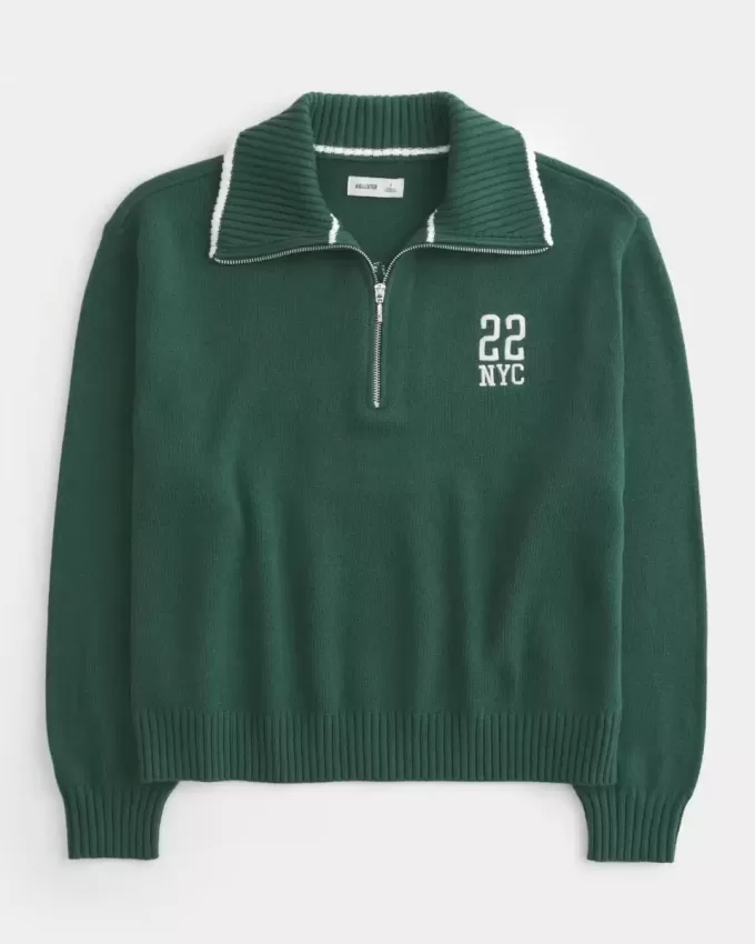 Maglione oversize con mezza zip e grafica NYC
