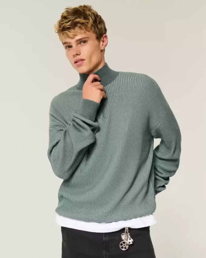 Maglione squadrato con cerniera a un quarto
