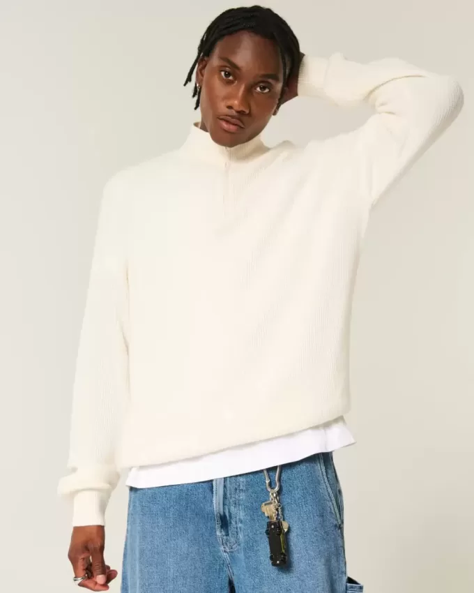 Maglione squadrato con cerniera a un quarto