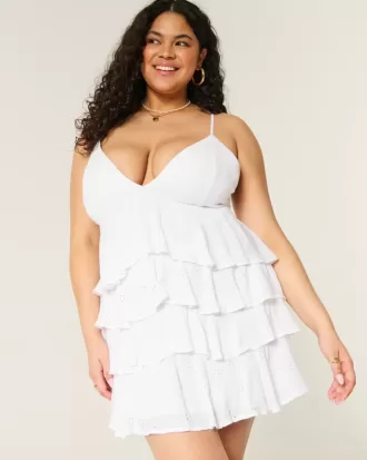 Mini abito babydoll con scollo a V e volant