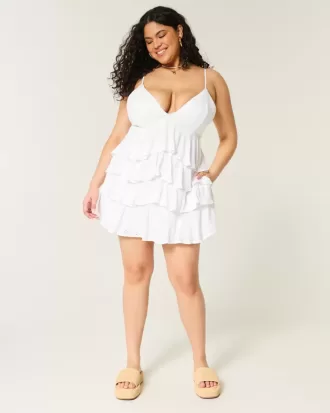Mini abito babydoll con scollo a V e volant