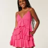Mini abito babydoll con scollo a V e volant a balze Mini abito babydoll con scollo a V e volant a balze
