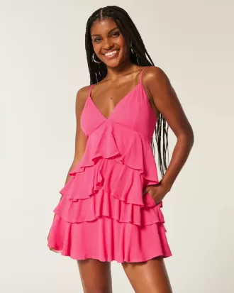 Mini abito babydoll con scollo a V e volant a balze