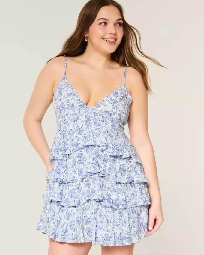 Mini abito babydoll con scollo a V e volant a balze Mini abito babydoll con scollo a V e volant a balze