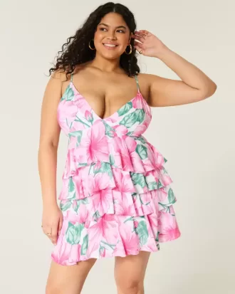 Mini abito babydoll con scollo a V e volant a balze