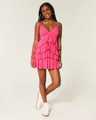 Mini abito babydoll con scollo a V e volant a balze