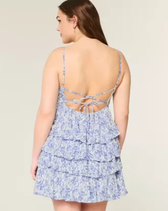 Mini abito babydoll con scollo a V e volant a balze