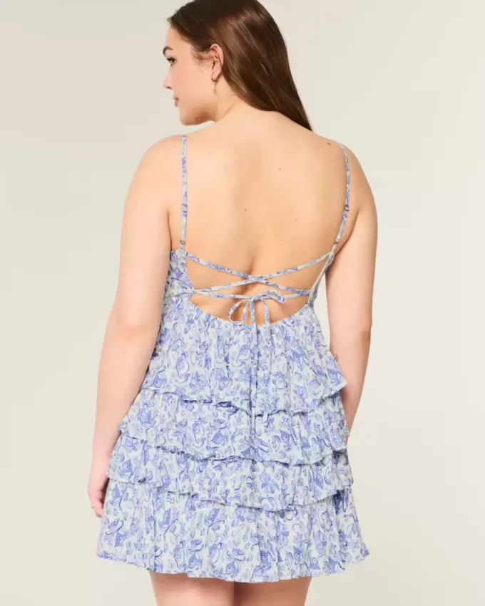 Mini abito babydoll con scollo a V e volant a balze Mini abito babydoll con scollo a V e volant a balze