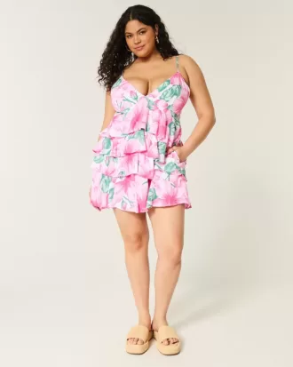 Mini abito babydoll con scollo a V e volant a balze