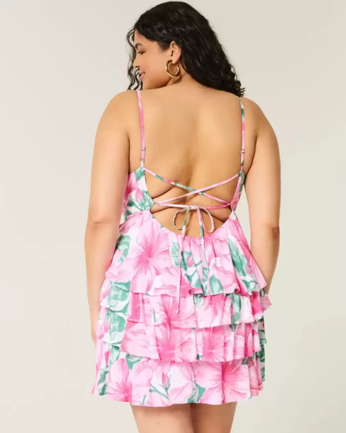 Mini abito babydoll con scollo a V e volant a balze