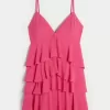 Mini abito babydoll con scollo a V e volant a balze Mini abito babydoll con scollo a V e volant a balze