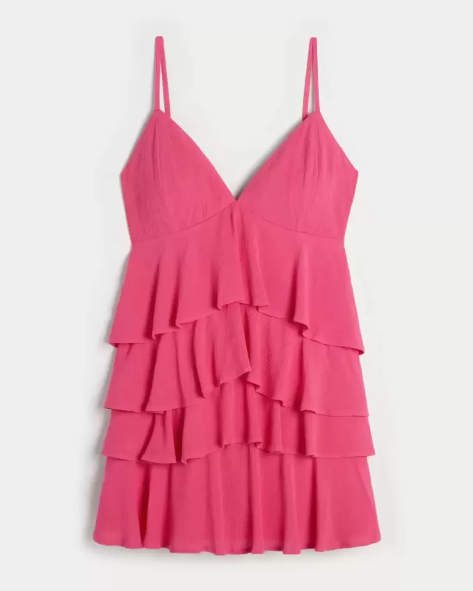 Mini abito babydoll con scollo a V e volant a balze Mini abito babydoll con scollo a V e volant a balze
