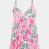 Mini abito babydoll con scollo a V e volant a balze
