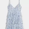 Mini abito babydoll con scollo a V e volant a balze Mini abito babydoll con scollo a V e volant a balze