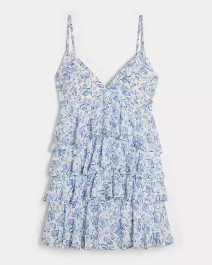 Mini abito babydoll con scollo a V e volant a balze Mini abito babydoll con scollo a V e volant a balze
