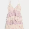 Mini abito babydoll con scollo a V e volant a balze Mini abito babydoll con scollo a V e volant a balze