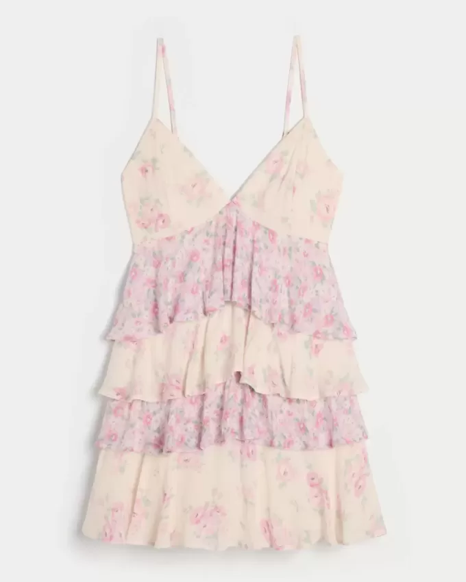 Mini abito babydoll con scollo a V e volant a balze Mini abito babydoll con scollo a V e volant a balze