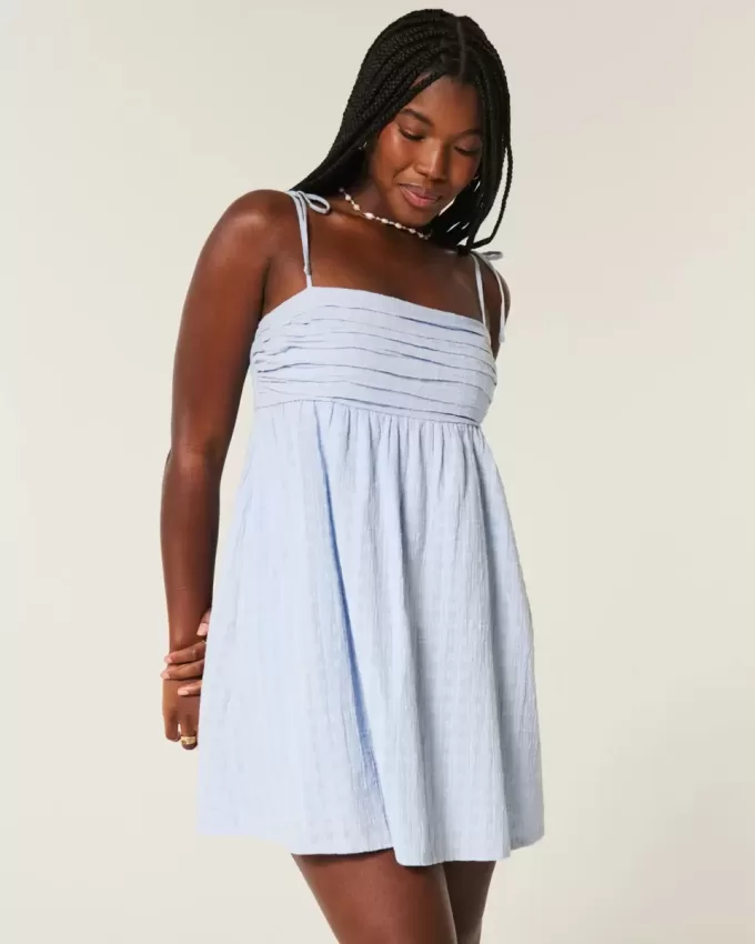 Mini abito babydoll con spalline annodate