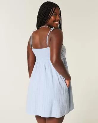 Mini abito babydoll con spalline annodate