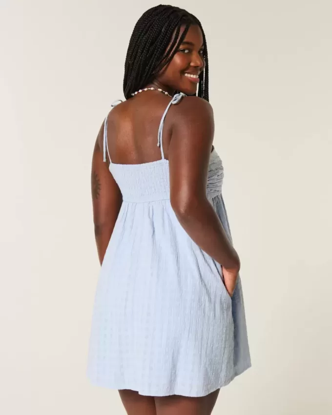 Mini abito babydoll con spalline annodate