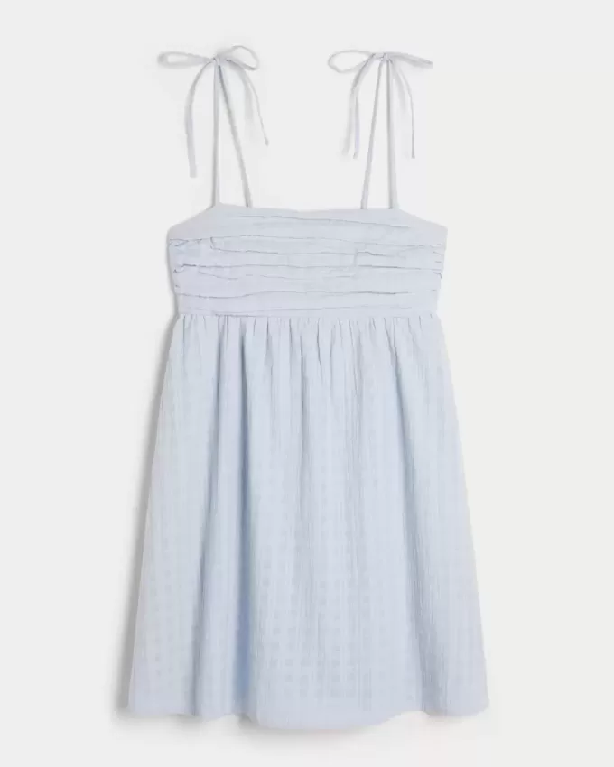 Mini abito babydoll con spalline annodate