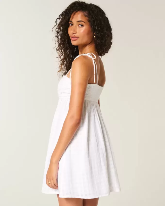 Mini abito babydoll con spalline annodate