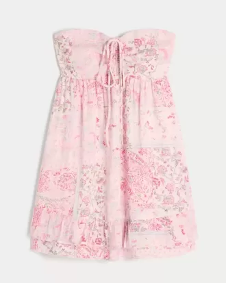 Mini abito babydoll senza spalline con volant
