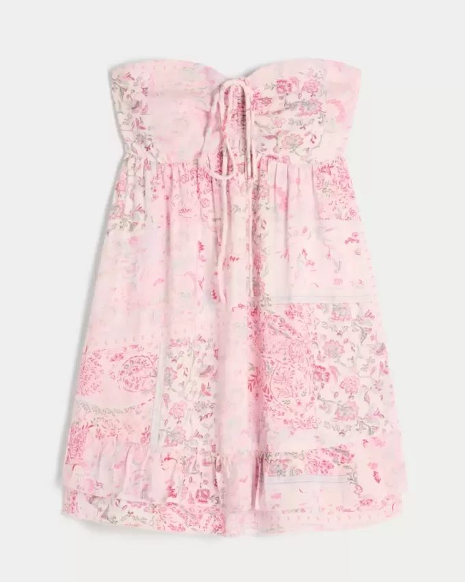 Mini abito babydoll senza spalline con volant