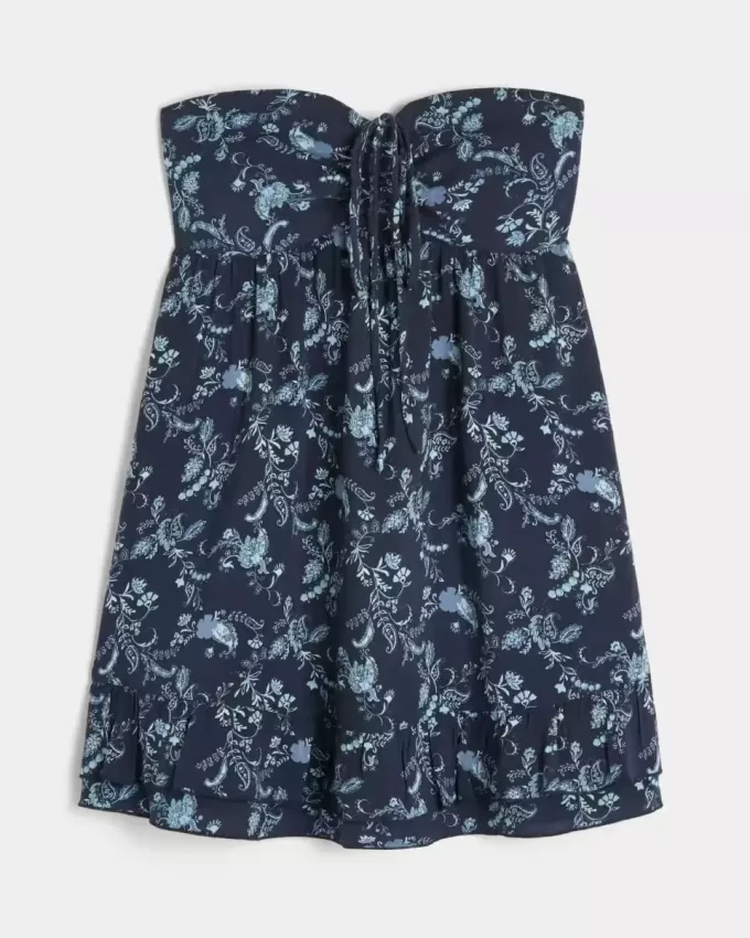 Mini abito babydoll senza spalline con volant