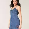 Mini abito con grafica in denim e ciliegie