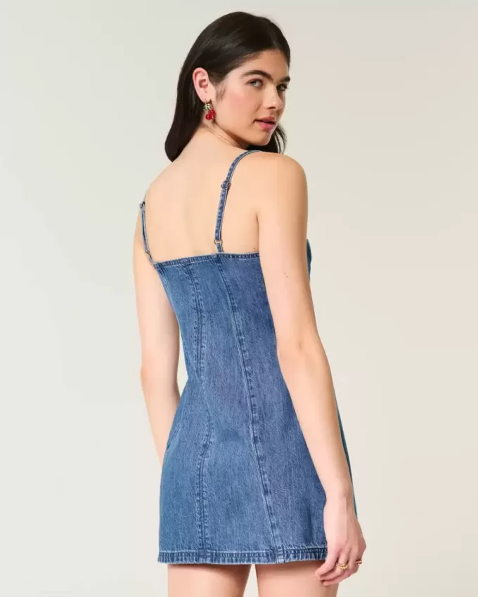Mini abito con grafica in denim e ciliegie