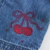 Mini abito con grafica in denim e ciliegie