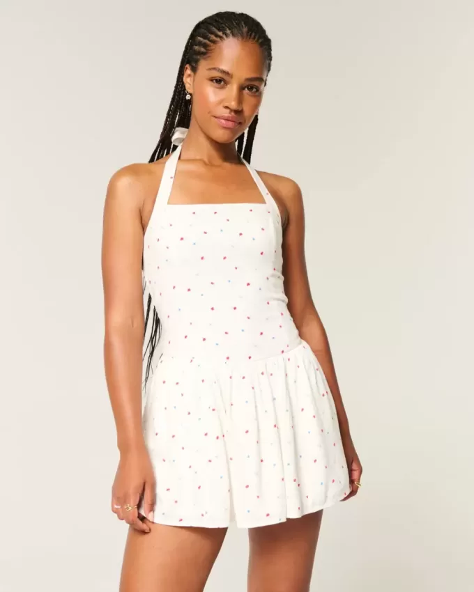 Mini abito con scollo all’americana e vita bassa