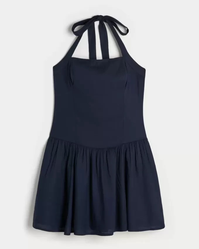 Mini abito con scollo all’americana e vita bassa