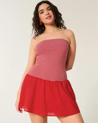 Mini abito in maglia senza spalline con vita bassa