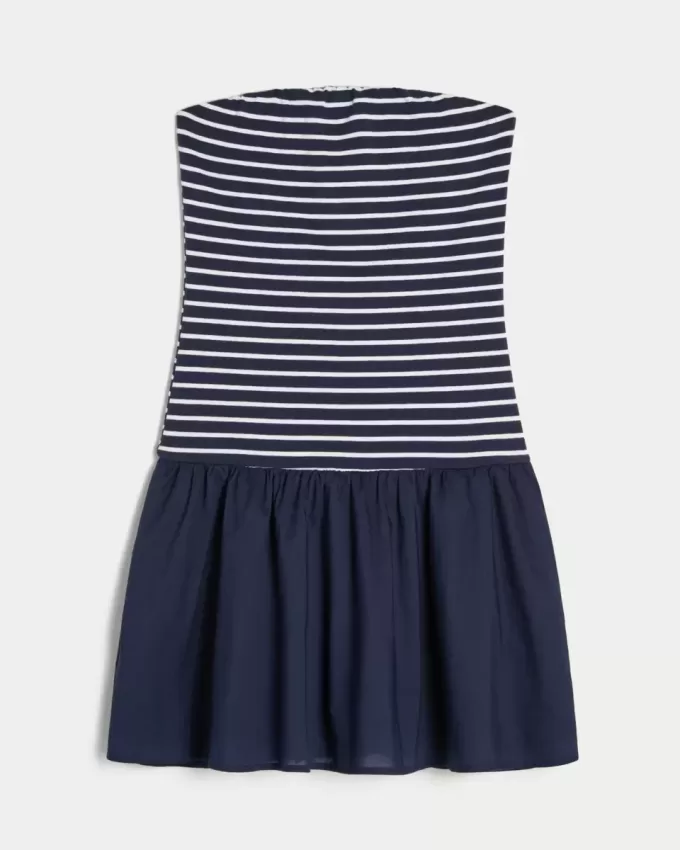 Mini abito in maglia senza spalline con vita bassa