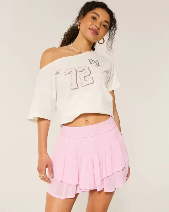 Mini gonna pantalone a strati con orlo asimmetrico