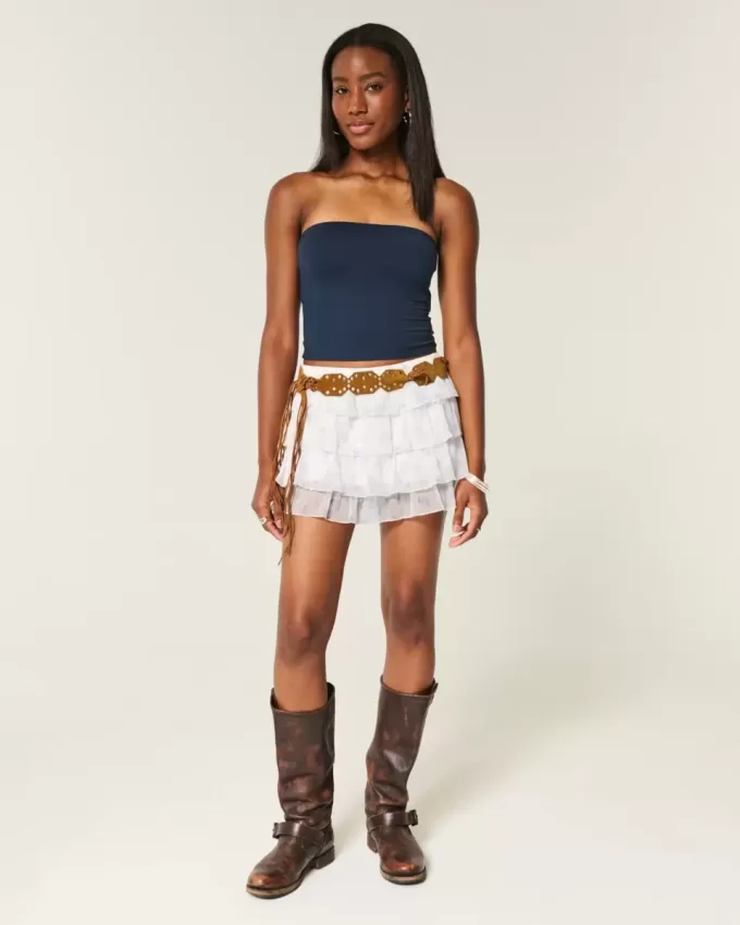 Mini gonna-pantalone in chiffon a strati