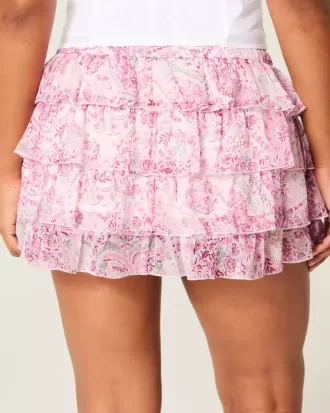 Mini gonna-pantalone in chiffon a strati