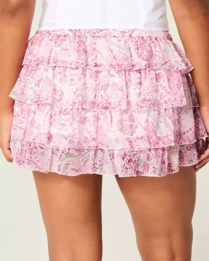 Mini gonna-pantalone in chiffon a strati