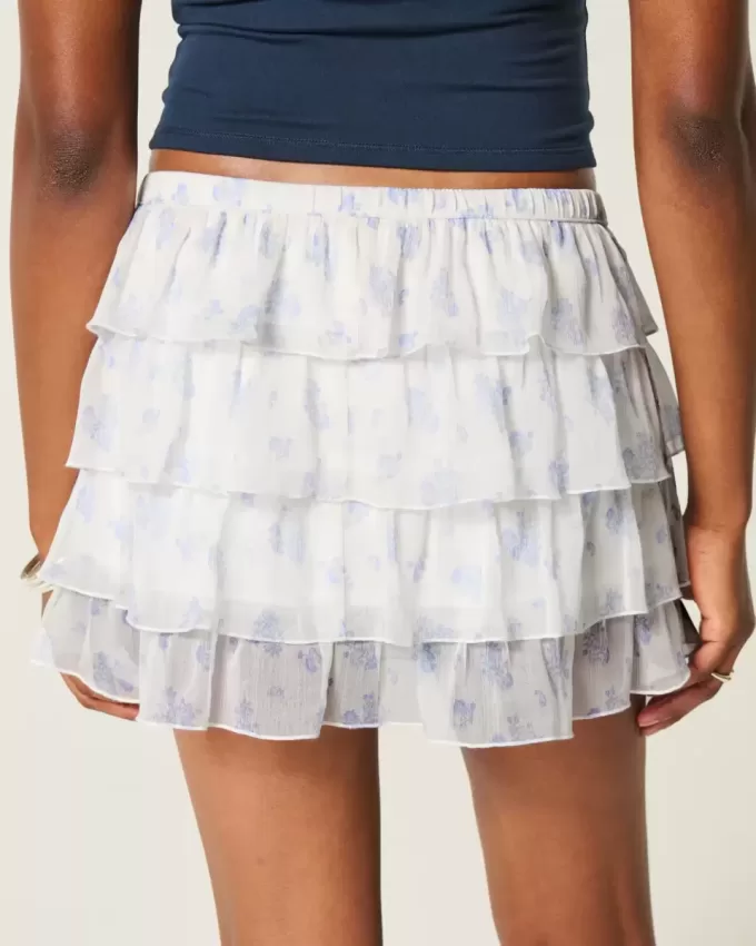 Mini gonna-pantalone in chiffon a strati