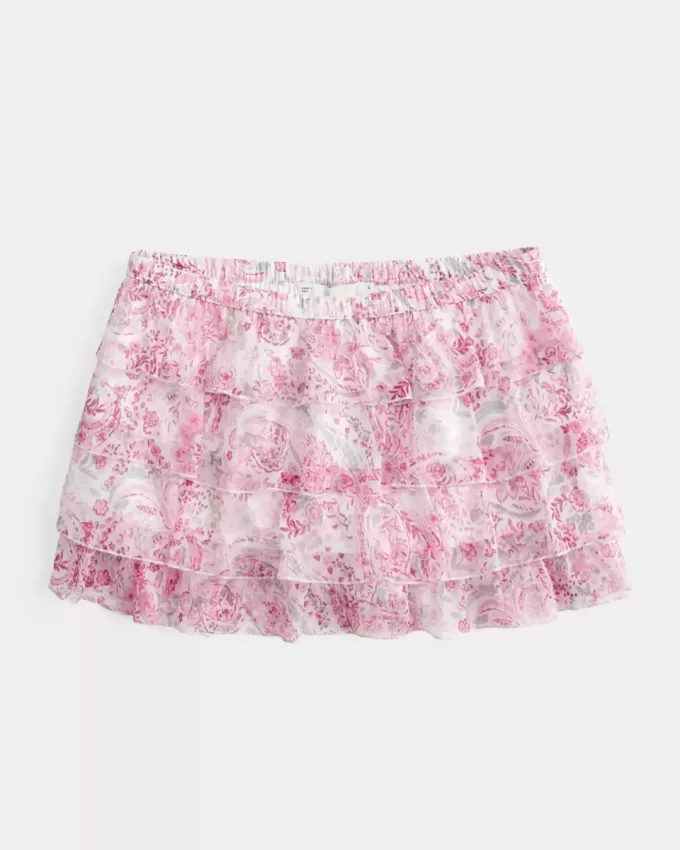 Mini gonna-pantalone in chiffon a strati