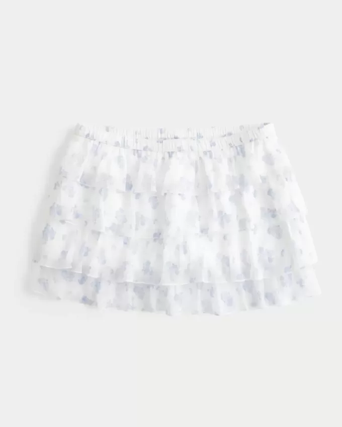 Mini gonna-pantalone in chiffon a strati