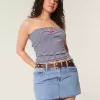 Mini gonna-pantalone in denim a lavaggio medio e vita bassa Curvy