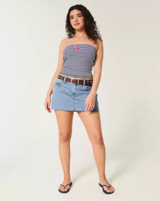 Mini gonna-pantalone in denim a lavaggio medio e vita bassa Curvy