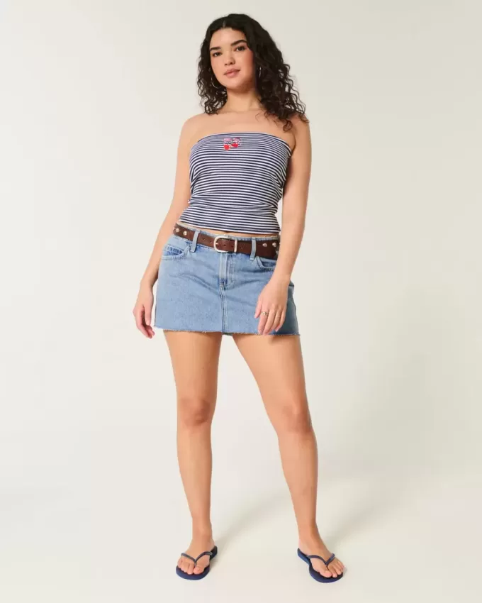 Mini gonna-pantalone in denim a lavaggio medio e vita bassa Curvy