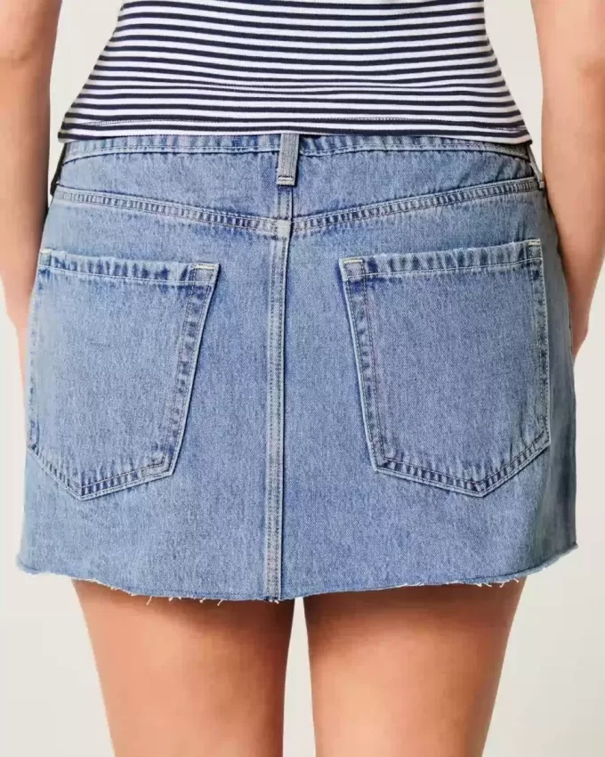 Mini gonna-pantalone in denim a lavaggio medio e vita bassa Curvy