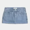 Mini gonna-pantalone in denim a lavaggio medio e vita bassa Curvy